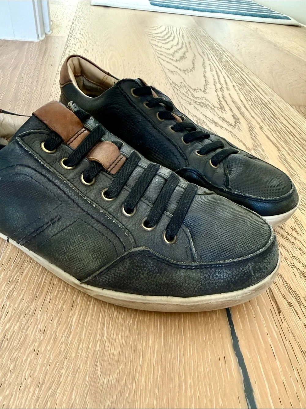 Johnston & Murphy Black and Brown Leather Slip-on Sneakers